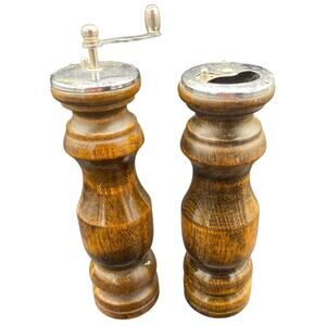 Vintage Himark Japan Salt Shaker & Pepper Mill 6" TALL Wood Brown